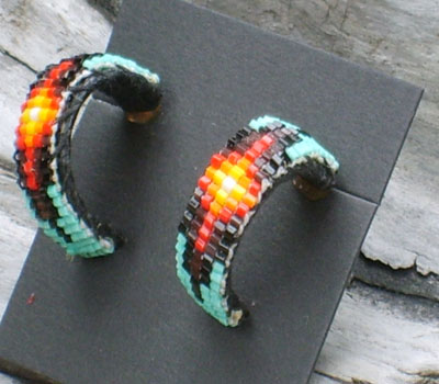 Native American Navajo Beaded Leather Back Earrings